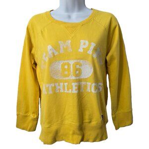 Victoria Secret PINK Crew Sweatshirt M Crop Athletic Reverse Weave Yellow Y2K